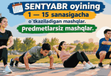 SENTYABR oyining 1 - 15 sanasigacha o`tkaziladigan mashqlar.Predmetlarsiz mashqlar.